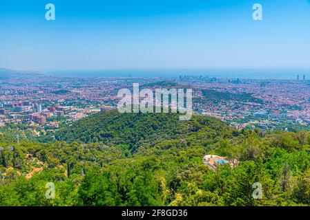 Vista aerea di Barcellona dal monte Tibidabo, Spagna Foto Stock