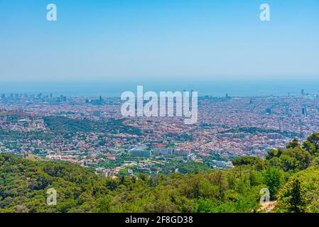 Vista aerea di Barcellona dal monte Tibidabo, Spagna Foto Stock