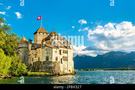 Castello di Chillon sul Lago di Ginevra in Svizzera Foto Stock