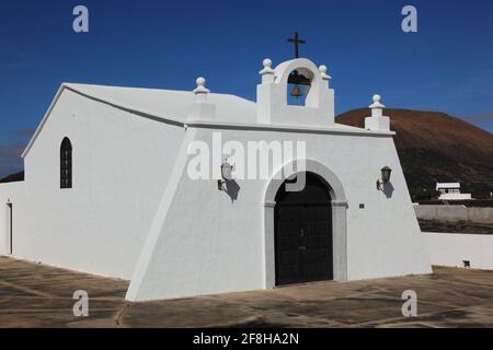 Chiesa di Masdache nella zona La Geria, Lanzarote, Isole Canarie, Canarie, Spagna Foto Stock