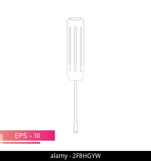 Un cacciavite piatto dalla forma semplice e classica. Design lineare. Su sfondo bianco. Attrezzi per qualsiasi specialista. Illustrazione vettoriale piatta. Illustrazione Vettoriale