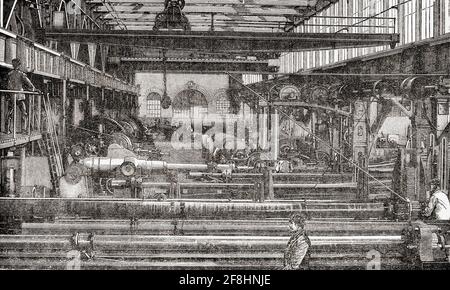 The Armstrong Gun Factory, Elswick, Newcastle on Tyne, Inghilterra. Negozio di alesatura e tornitura. Da grandi ingegneri, pubblicato circa 1890 Foto Stock