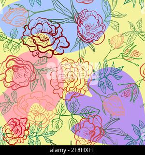 Motivo floreale su sfondo punteggiato con rose dipinte e astratto forme Illustrazione Vettoriale