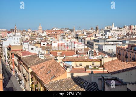 Centro di Valencia visto da Torres de Quart, Spagna Foto Stock