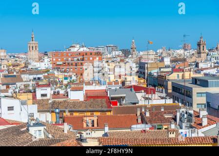 Centro di Valencia visto da Torres de Quart, Spagna Foto Stock