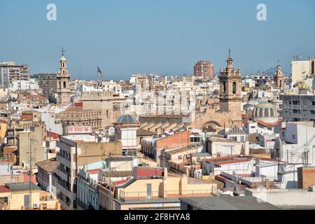 Centro di Valencia visto da Torres de Quart, Spagna Foto Stock