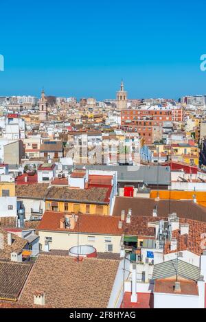 Centro di Valencia visto da Torres de Quart, Spagna Foto Stock