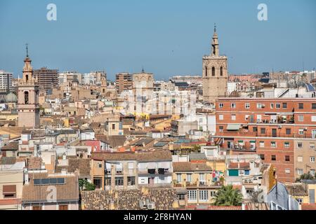 Centro di Valencia visto da Torres de Quart, Spagna Foto Stock