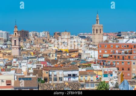 Centro di Valencia visto da Torres de Quart, Spagna Foto Stock