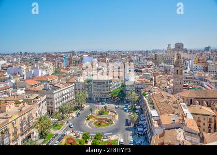 Vista aerea di Plaza de la Reina a Valencia, Spagna Foto Stock