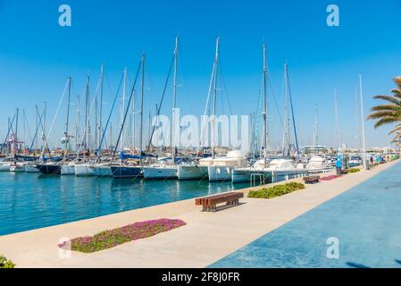 Barche ormeggiate nel porto turistico di Valencia, Spagna Foto Stock