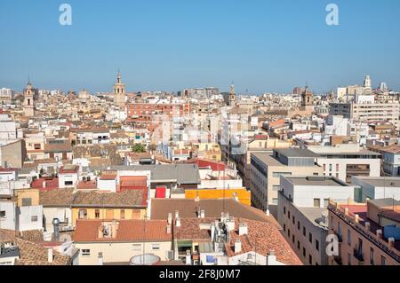 Centro di Valencia visto da Torres de Quart, Spagna Foto Stock