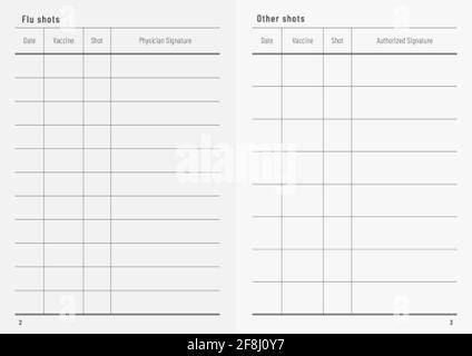 Registrare in bianco le vaccinazioni contro l'influenza. Modello di carta per shot fumé. Illustrazione Vettoriale