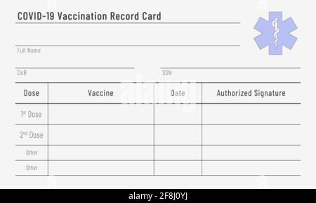 Certificato di vaccinazione contro COVID-19. Modello vuoto di una scheda di tiri influenzali Illustrazione Vettoriale