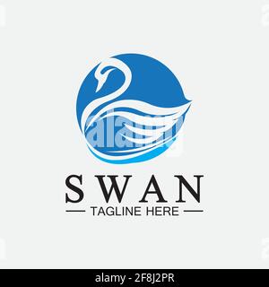 Logo Swan icona vettore illustrazione disegno template.Elegant uccello cigno volante logo Illustrazione Vettoriale