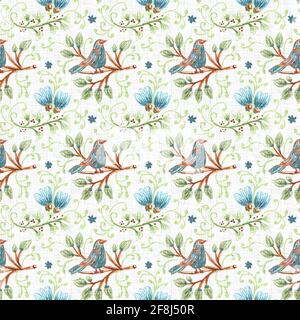 Acquerello fiore motivo sfondo. Modello senza cuciture, dipinto a mano con la terra. Tessuto di lino floreale moderno per la decorazione domestica estiva primaverile Foto Stock