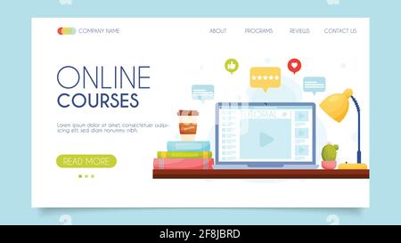 Corsi online. Informazioni sulla landing page. Disegno piatto, illustrazione vettoriale. Illustrazione Vettoriale
