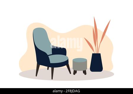 Eleganti interni di appartamenti in stile scandinavo con decor moderno. Accogliente soggiorno arredato. Illustrazione vettoriale piatta Cartoon. Luminoso, elegante e. Illustrazione Vettoriale