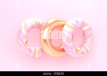 Sfondo rosa astratto con anelli in marmo e oro. rendering 3d Foto Stock