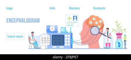 Encefalogramma, vettore concettuale neurochirurgo. Neurologo trattare il cervello. Neurologia, demenza, metafora dell'Alzheimer. Sclerosi multipla, illusione per la salute mentale Illustrazione Vettoriale