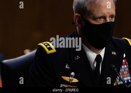 SCOTT Berrier, direttore dell'agenzia DIA Intelligence, guarda durante un'audizione del Comitato di intelligence del Senato sulle "minacce internazionali", a Capitol Hill, a Washington, mercoledì 14 aprile, 2021 Foto di Graeme Jennings/Pool/ABACAPRESS.COM Foto Stock