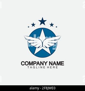 Stella con icona logo ala modello grafico vettoriale Illustrazione Vettoriale