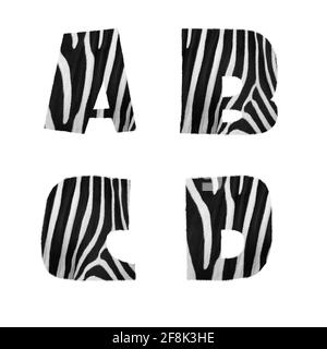 Rendering 3D dell'alfabeto zebra fur - lettere A-D. Foto Stock
