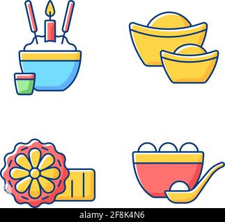 Set di icone di colore RGB per le festività nazionali della Cina Illustrazione Vettoriale