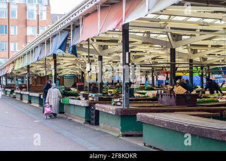 LEICESTER, INGHILTERRA - 3 aprile 2021: Mercato Leicester iconico nel centro di Leicester Foto Stock