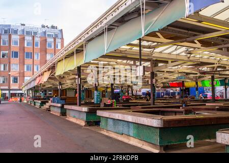 LEICESTER, INGHILTERRA - 3 aprile 2021: Mercato Leicester iconico nel centro di Leicester Foto Stock