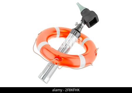 Otoscopio con cintura di sicurezza. Rendering 3D isolato su sfondo bianco Foto Stock