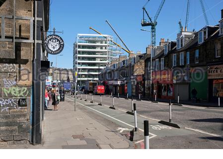 Il sito di Haymarket Gap è stato risviluppato da Darry Road, spazio extra per le misure di distanziamento sociale a causa del Coronavirus Covid-19 di Edimburgo, Scozia Foto Stock