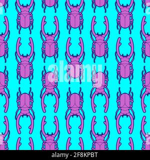 Beetle pattern senza giunture. Beetle con ampio sfondo mandiboli. Ornamento del tessuto del bambino Illustrazione Vettoriale