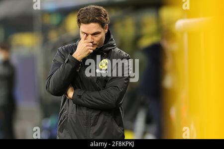 Borussia Dortmund allenatore Edin Terzic durante la UEFA Champions League, quarto finale, seconda tappa al Signal Iduna Park di Dortmund, Germania. Data immagine: Mercoledì 14 aprile 2021. Guarda la storia di calcio della PA Man City. Il credito fotografico deve essere: PA Wire via DPA. RESTRIZIONI: Solo per uso editoriale, nessun uso commerciale senza previo consenso del titolare dei diritti. Foto Stock