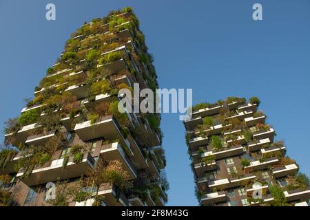 milano italia marzo 29 2021: Bosco verticale 'nuovo e moderno grattacielo con alberi che crescono sui balconi, nel quartiere Isola di Milano che è Ref Foto Stock