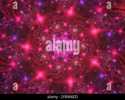 Fractal Fuochi d'artificio sfondo. Sfondo scintillante multicolore. Immagine generata dal computer. Movimento delle stelle magiche con tracce di particelle. grafica 3d Foto Stock