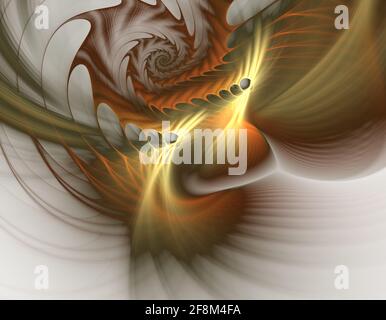 Spirali frattali e fori si attorcigliano e galleggiano nello spazio. Disegno 3d frattale astratto. Pattern a spirale ripetitivo, vortice ritorto. Rotazione simmetrica ricorsiva Foto Stock