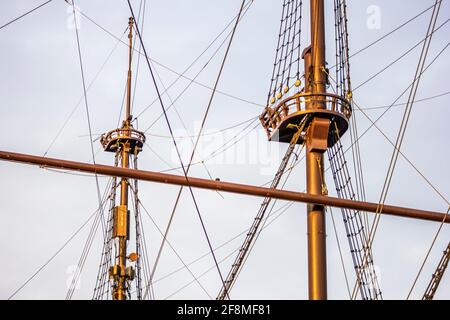 Sistema di vele sulla nave olandese 17 ° secolo.Concept storia navigazione navy Foto Stock