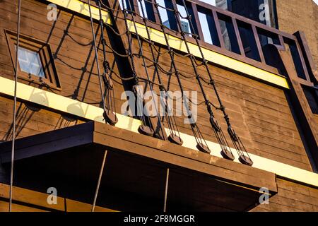 Sistema di vele sulla nave olandese 17 ° secolo.Concept storia navigazione Foto Stock