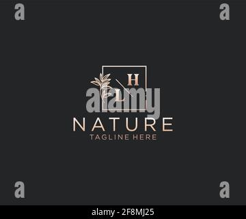 Lettere HL bello floreale femminile modificabile monoline logo adatto, lusso femminile marcare a caldo matrimonio, corporate. Illustrazione Vettoriale