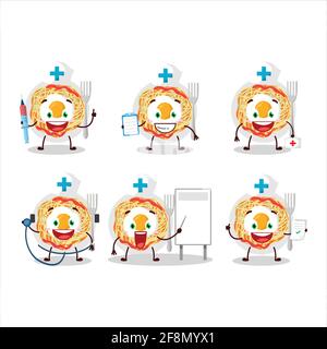 Medico professione emoticon con noodles cartoon carattere. Illustrazione vettoriale Illustrazione Vettoriale