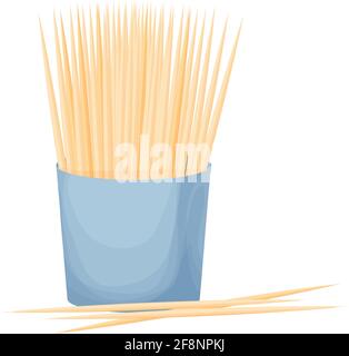 Scatola da cucina con stuzzicadenti in stile piatto cartone animato isolato su sfondo bianco. Legno, bastoni di bambù. Illustrazione vettoriale del simbolo della cura dentale. Vettore Illustrazione Vettoriale