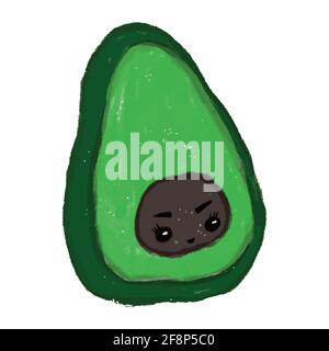 Illustrazione cartone animato icona divertente avocado con occhiali da sole neri isolati su sfondo bianco Illustrazione Vettoriale