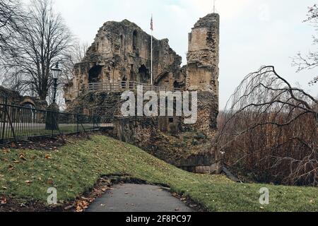 Il paesaggio intorno al castello di Knaresborough, Regno Unito Foto Stock