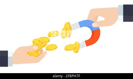 Mano di un uomo d'affari tira i soldi dalle mani Illustrazione Vettoriale