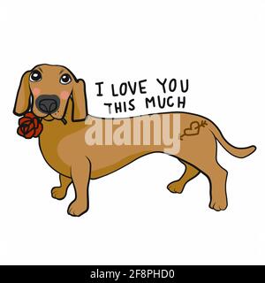 Dachshund ti amo tanto cartoon vettore illustrazione Illustrazione Vettoriale