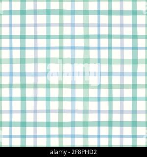 Controllare lo schema in verde. Ripetizione senza giunture vettoriale del disegno di gingham controllato disegnato a mano. Simpatica illustrazione geometrica. Illustrazione Vettoriale