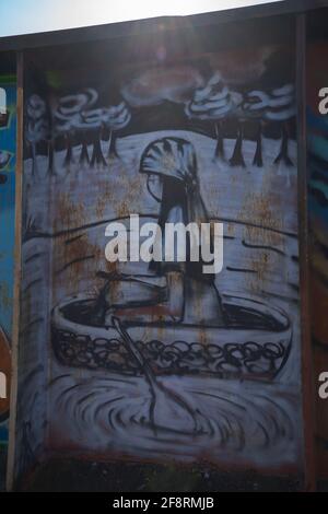 Fledborough Viaduct, fiume Trento, ferrovia abbandonata, viadotto, ponte Graffiti, Ex ferrovia, Viaduct, parte della rete ciclabile nazionale, opere d'arte. Foto Stock