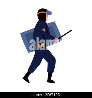 Poliziotto. Un uomo in uniforme sta correndo dopo un criminale, vestito. Illustrazione vettoriale isolata su sfondo bianco. Illustrazione Vettoriale