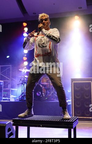 Spiaggia di Delray. Florida, Stati Uniti. 14 Apr 2021. Ian Grushka, Jordan Pundik, Cyrus Bolooki e Chad Gilbert di New Found Glory si esibiscono presso l'Old School Square Pavilion il 14 aprile 2021 a Delray Beach, Florida. Credit: Mpi04/Media Punclh/Alamy Live News Foto Stock